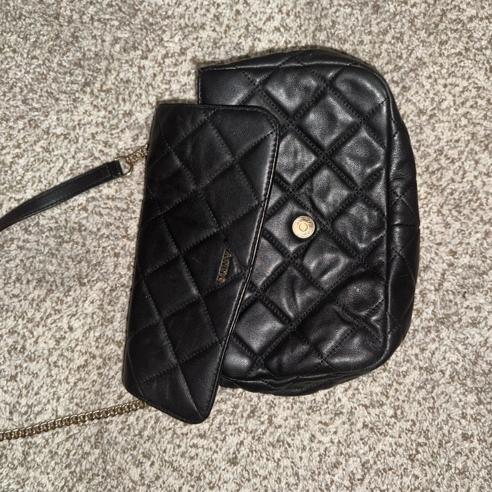 DKNY black quilted cross body bag
